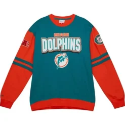 Apparel Mitchell & Ness T-Shirts & Tops-All Over Crew 2.0 Miami Dolphins