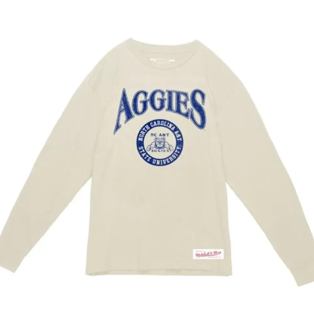 Apparel Mitchell & Ness T-Shirts & Tops-Arched Logo Lockup Slub Ls Tee North Carolina A&T University