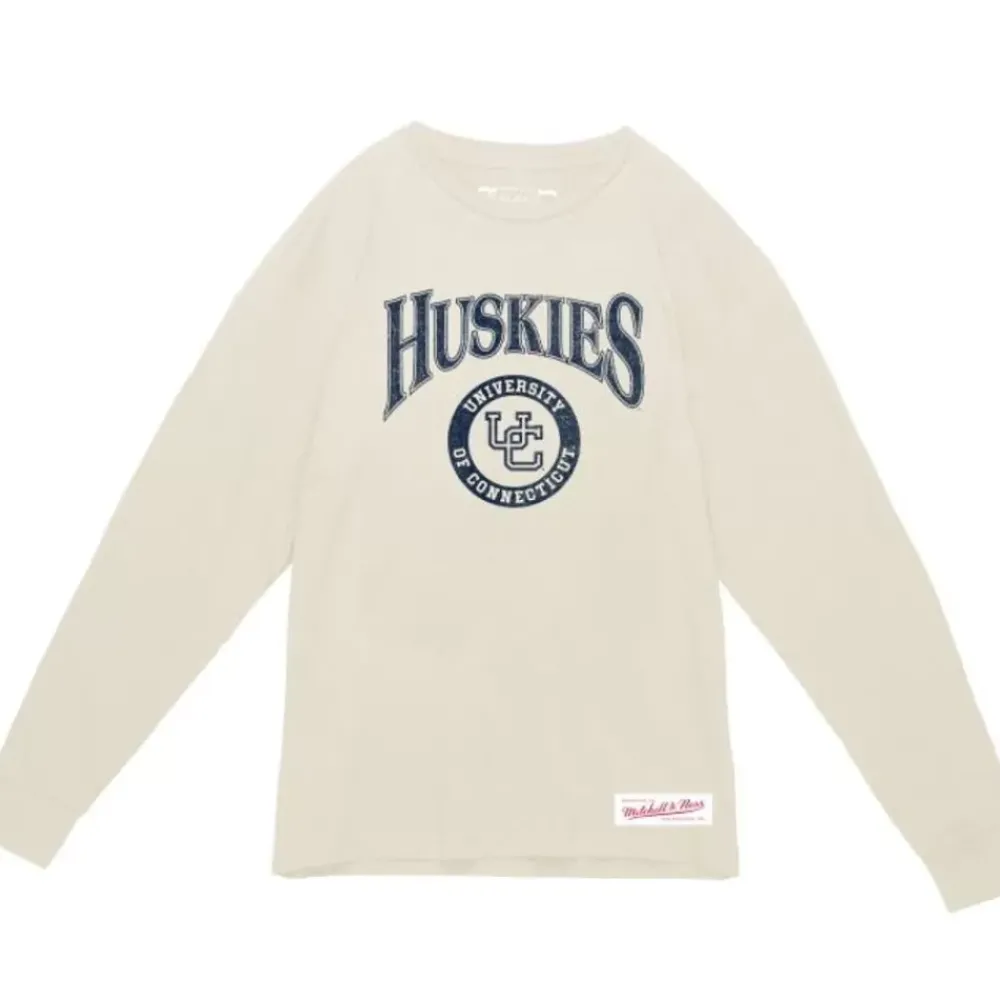 Apparel Mitchell & Ness T-Shirts & Tops-Arched Logo Lockup Slub Ls Tee University Of Connecticut