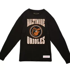 Apparel Mitchell & Ness T-Shirts & Tops-Arched Logo Slub Ls Tee Baltimore Orioles
