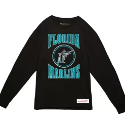 Apparel Mitchell & Ness T-Shirts & Tops-Arched Logo Slub Ls Tee Florida Marlins