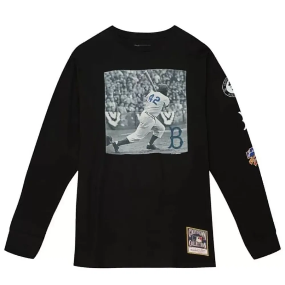Apparel Mitchell & Ness T-Shirts & Tops-Batter Up Ls Tee Brooklyn Dodgers Jackie Robinson