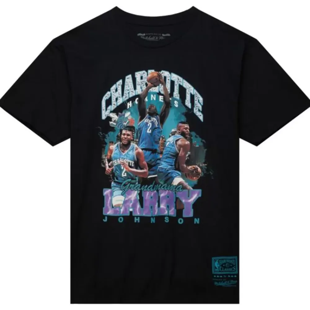Apparel Mitchell & Ness T-Shirts & Tops-Bling Ss Tee Hwc Charlotte Hornets Larry Johnson