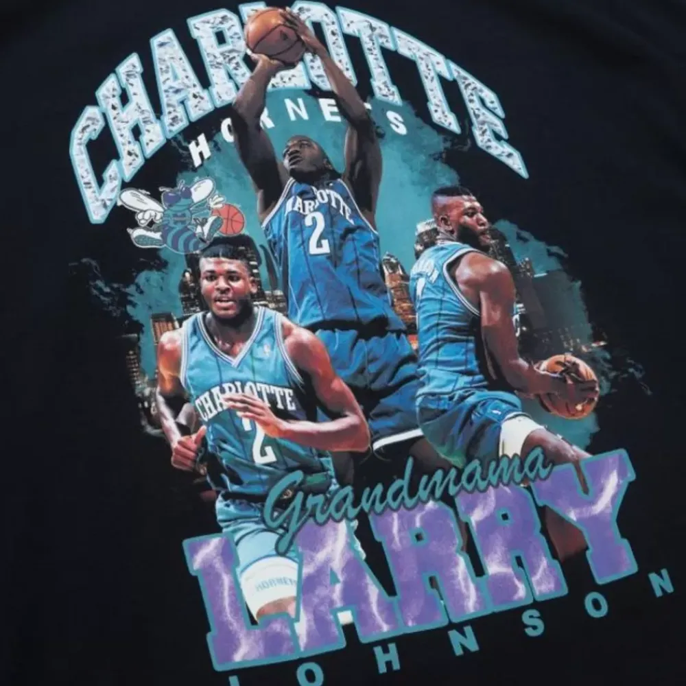 Apparel Mitchell & Ness T-Shirts & Tops-Bling Ss Tee Hwc Charlotte Hornets Larry Johnson