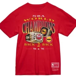 Apparel Mitchell & Ness T-Shirts & Tops-Championship Rings Tee Red Houston Rockets