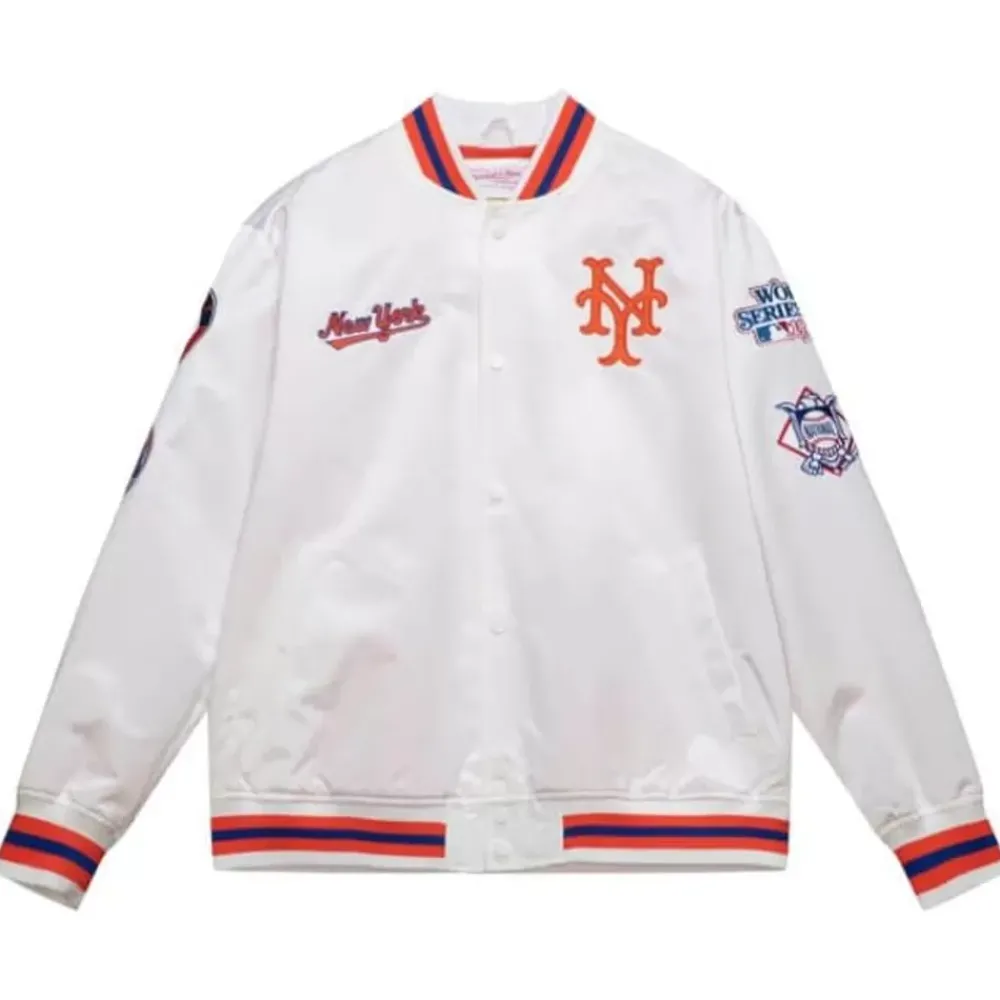 Apparel Mitchell & Ness Jackets & Outerwear-City Collection Lightweight Satin Jacket New York Mets