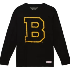 Apparel Mitchell & Ness T-Shirts & Tops-Distressed Logo Ls Tee Boston Bruins