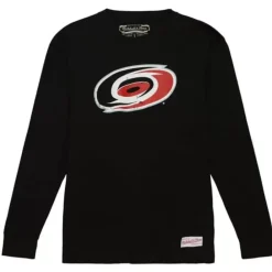 Apparel Mitchell & Ness T-Shirts & Tops-Distressed Logo Ls Tee Carolina Hurricanes