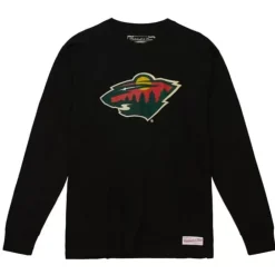 Apparel Mitchell & Ness T-Shirts & Tops-Distressed Logo Ls Tee Minnesota Wild