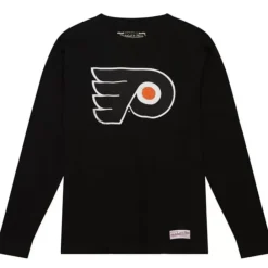 Apparel Mitchell & Ness T-Shirts & Tops-Distressed Logo Ls Tee Philadelphia Flyers