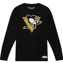 Apparel Mitchell & Ness T-Shirts & Tops-Distressed Logo Ls Tee Pittsburgh Penguins