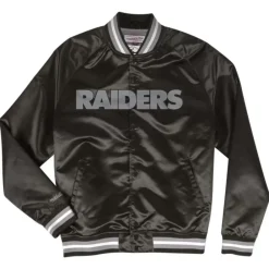 Apparel Mitchell & Ness Jackets & Outerwear-Double Clutch Lightweight Satin Jacket Oakland Raiders
