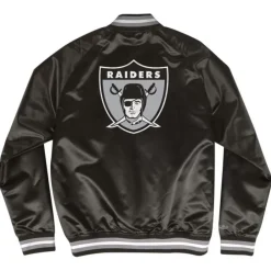 Apparel Mitchell & Ness Jackets & Outerwear-Double Clutch Lightweight Satin Jacket Oakland Raiders