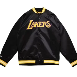 Apparel Mitchell & Ness Jackets & Outerwear-Double Clutch Lightweight Satin Jacket Los Angeles Lakers