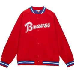 Apparel Mitchell & Ness Jackets & Outerwear-Double Clutch Lightweight Satin Jacket Atlanta Braves