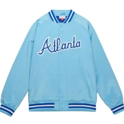 Apparel Mitchell & Ness Jackets & Outerwear-Double Clutch Lightweight Satin Jacket Atlanta Braves