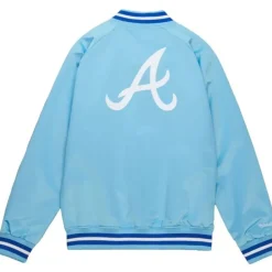 Apparel Mitchell & Ness Jackets & Outerwear-Double Clutch Lightweight Satin Jacket Atlanta Braves