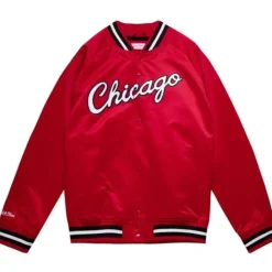 Apparel Mitchell & Ness Jackets & Outerwear-Double Clutch Lightweight Satin Jacket Chicago Bulls