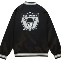 Apparel Mitchell & Ness Jackets & Outerwear-Double Clutch Lightweight Satin Jacket Oakland Raiders