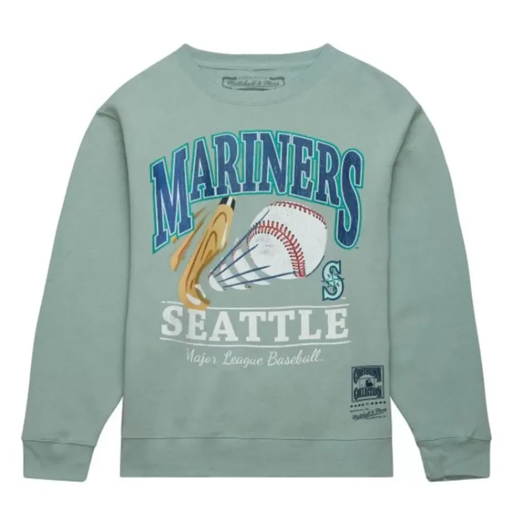 Apparel Mitchell & Ness Hoodies & Sweatshirts-Easy Cool Crewneck Sweatshirt Seattle Mariners