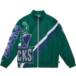Apparel Mitchell & Ness Jackets & Outerwear-Exploded Logo Warm Up Jacket Milwaukee Bucks