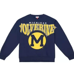 Apparel Mitchell & Ness Hoodies & Sweatshirts-Fashion Fleece Crew University Of Michigan