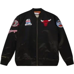 Apparel Mitchell & Ness Jackets & Outerwear-Flight Satin Bomber Jacket Chicago Bulls