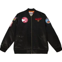 Apparel Mitchell & Ness Jackets & Outerwear-Flight Satin Bomber Jacket Atlanta Hawks