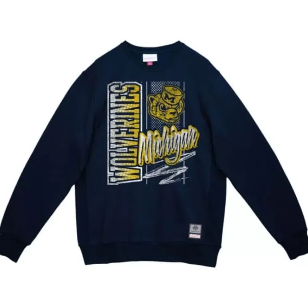 Apparel Mitchell & Ness Hoodies & Sweatshirts-Halftime Script Crew University Of Michigan