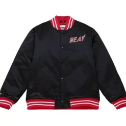 Apparel Mitchell & Ness Jackets & Outerwear-Heavyweight Satin Jacket Miami Heat