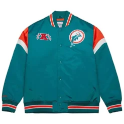 Apparel Mitchell & Ness Jackets & Outerwear-Heavyweight Satin Jacket Miami Dolphins