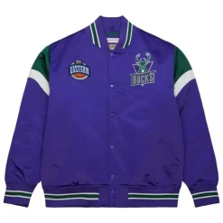 Apparel Mitchell & Ness Jackets & Outerwear-Heavyweight Satin Jacket Milwaukee Bucks