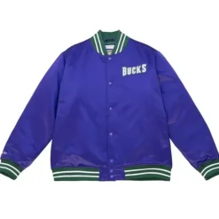 Apparel Mitchell & Ness Jackets & Outerwear-Heavyweight Satin Jacket Milwaukee Bucks