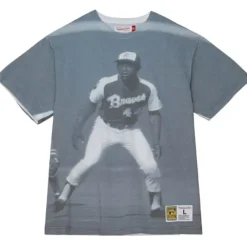 Apparel Mitchell & Ness T-Shirts & Tops-Highlight Sublimated Player Tee Atlanta Braves Hank Aaron