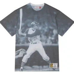Apparel Mitchell & Ness T-Shirts & Tops-Highlight Sublimated Player Tee Pittsburgh Pirates Roberto Clemente