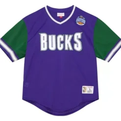 Apparel Mitchell & Ness T-Shirts & Tops-Hwc Night Mesh V-Neck Milwaukee Bucks