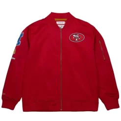 Apparel Mitchell & Ness Jackets & Outerwear-Lightweight Satin Bomber Vintage Logo San Francisco 49Ers