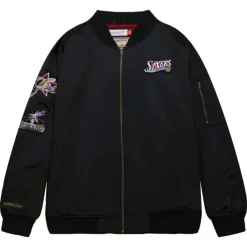 Apparel Mitchell & Ness Jackets & Outerwear-Lightweight Satin Bomber Vintage Logo Philadelphia 76Ers