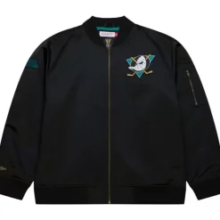 Apparel Mitchell & Ness Jackets & Outerwear-Lightweight Satin Bomber Vintage Logo Anaheim Ducks