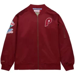 Apparel Mitchell & Ness Jackets & Outerwear-Lightweight Satin Bomber Vintage Logo Philadelphia Phillies