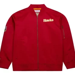 Apparel Mitchell & Ness Jackets & Outerwear-Lightweight Satin Bomber Vintage Logo Atlanta Hawks