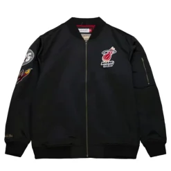 Apparel Mitchell & Ness Jackets & Outerwear-Lightweight Satin Bomber Vintage Logo Miami Heat