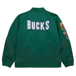 Apparel Mitchell & Ness Jackets & Outerwear-Lightweight Satin Bomber Vintage Logo Milwaukee Bucks