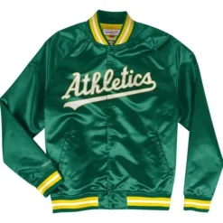 Apparel Mitchell & Ness Jackets & Outerwear-Lightweight Satin Jacket Oakland Athletics
