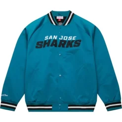 Apparel Mitchell & Ness Jackets & Outerwear-Lightweight Satin Jacket Current Logo San Jose Sharks