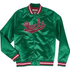 Apparel Mitchell & Ness Jackets & Outerwear-Lightweight Satin Jacket Milwaukee Bucks