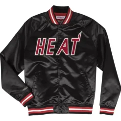 Apparel Mitchell & Ness Jackets & Outerwear-Lightweight Satin Jacket Miami Heat