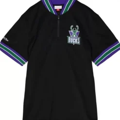 Apparel Mitchell & Ness T-Shirts & Tops-Mesh 1/4 Zip Milwaukee Bucks