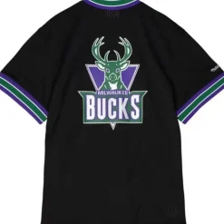Apparel Mitchell & Ness T-Shirts & Tops-Mesh 1/4 Zip Milwaukee Bucks