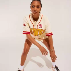 Apparel Mitchell & Ness T-Shirts & Tops-M&N X Melody Ehsani Baseball Jersey Atlanta Hawks